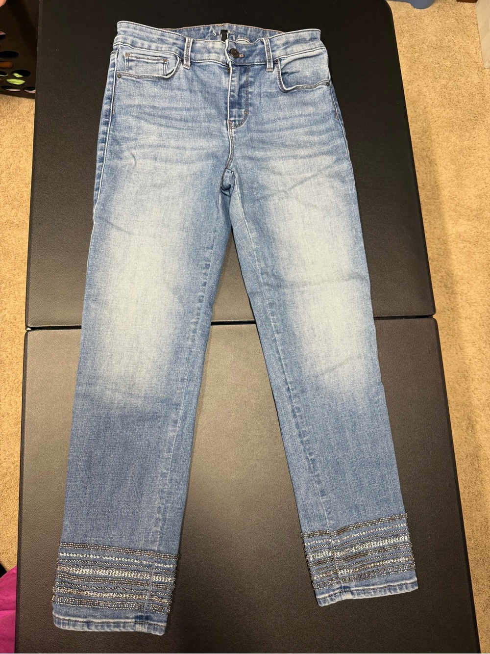 White House Black Market Light Blue Embellished Hem Cropped Jeans